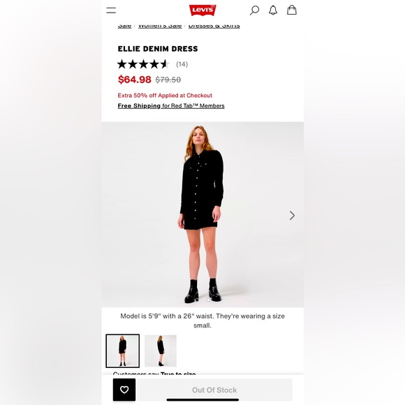 NWT Levi’s Ellie Denim Dress Black Rose S - Picture 6 of 6